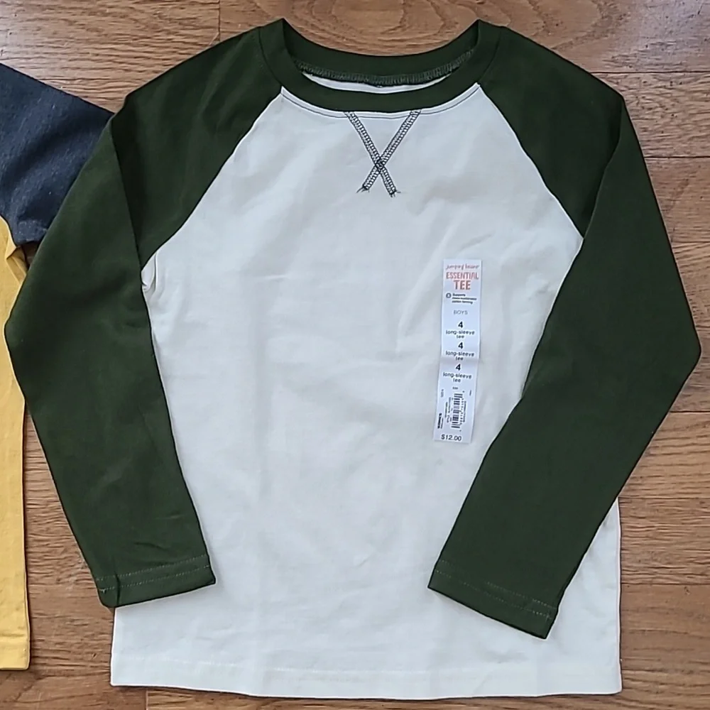 JUMPING BEANS BRAND BOY'S YELLOW AND IVORY LONG SLEEVE TEES BUNDLE SIZE 4 - Picture 3 of 11